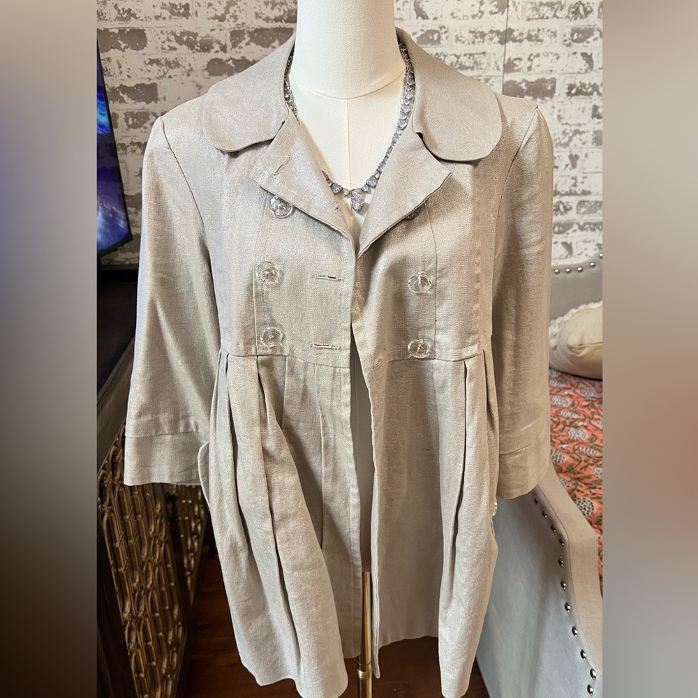 Kensie Shimmering Champagne Linen Trench Coat